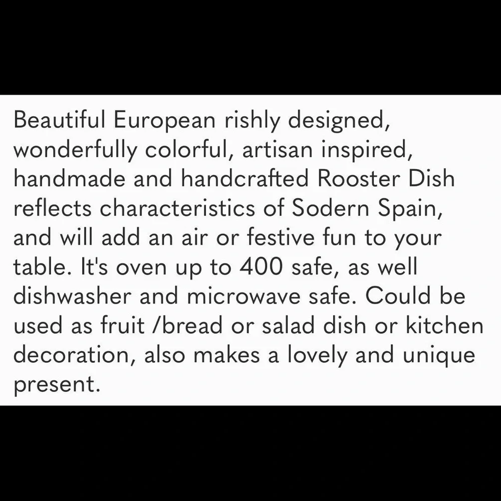Espana Lifestyle Rooster Ceramic  Dish.‎